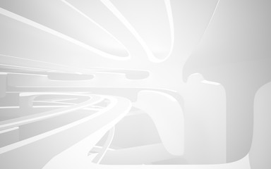 Abstract smooth white interior of the future. Night view from the backlight. Architectural background. 3D illustration and rendering 