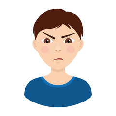 Avatar icon of angry teenager boy. Vector illustration isolated on white