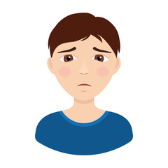 Vector icon or illustration of tired teenager boy isolated on white