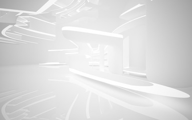 Abstract smooth white interior of the future. Night view from the backlight. Architectural background. 3D illustration and rendering 