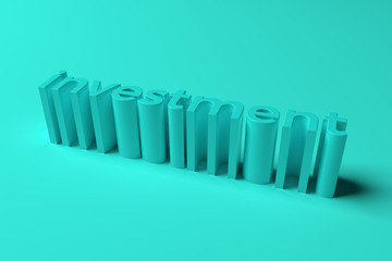 Fototapeta na wymiar Investment, abstract typography, CGI keywords. Wallpaper for graphic design. 3D rendering.