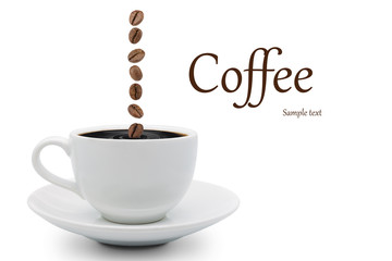 coffee beans falling into cup