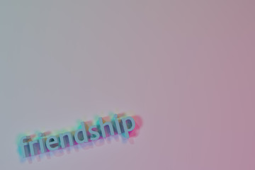 Friendship, 3D rendering. Background abstract typography, CGI keywords for design, graphic resource.