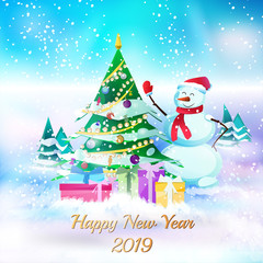 Happy New Year. Snowman on a winter background