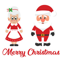 cartoon christmas santa claus and cartoon mrs santa and christmas text