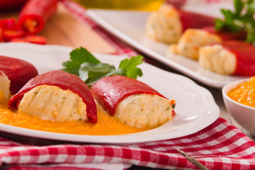 Stuffed piquillo peppers with cod. 
