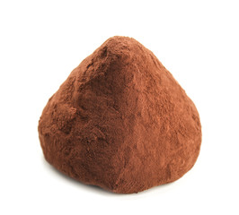 Tasty chocolate truffle on white background