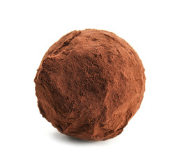 Tasty chocolate truffle on white background