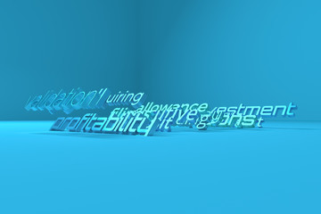 Background abstract CGI typography, motivation related keywords cloud for design, graphic resource. 3D rendering.