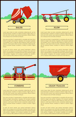 Obraz premium Agricultural Machinery Set, Cartoon Vector Banner