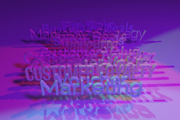 3D rendering. Decorative, illustrations CGI typography, motivation related keywords cloud, for design texture background.