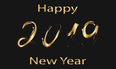 2019 Happy New Year. Golden Text. Vector illustration