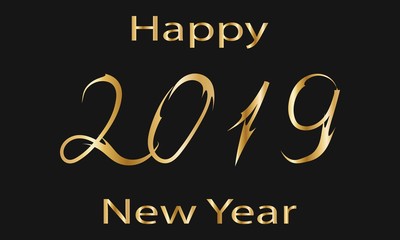2019 Happy New Year. Golden Text. Vector illustration