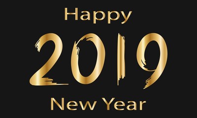 2019 Happy New Year. Golden Text. Vector illustration