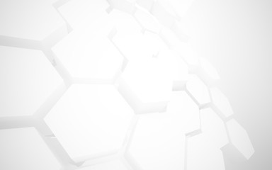 Fototapeta premium Abstract white interior highlights future with hexagonal honeycombs. Architectural background. 3D illustration and rendering