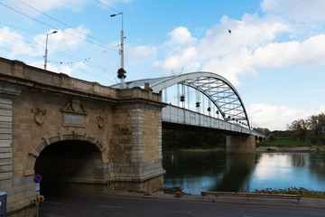 Illustration of view on Szeged bridge on Tisza