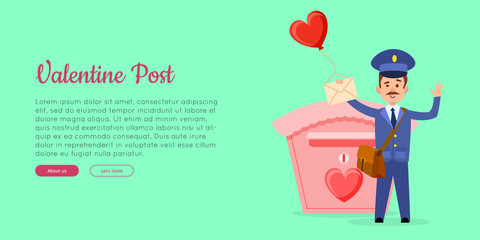 Valentine Post Vector Web Banner with Postman