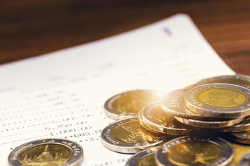 Coins on account passbook