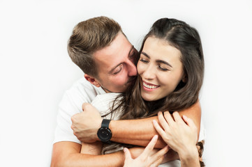romantic beautiful couple na white isolated background