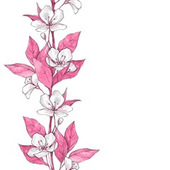 Seamless pattern with flowers and leaves. Floral background, hand drawn