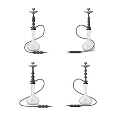 Realistic 3d Detailed White Hookah with Smoking Pipe Set. Vector