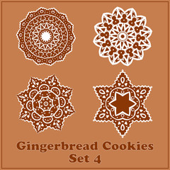 Vector Gingerbread Snowflakes Cookies Set. Merry Christmas Decor Elements.