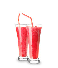 Tasty smoothie on white background