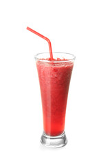 Tasty smoothie on white background