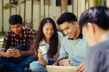 asian group, meeting together conversation concept.