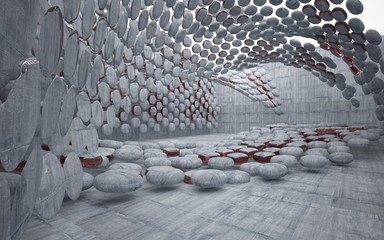Fototapeta premium Empty dark abstract glass red and concrete smooth interior. Architectural background. 3D illustration and rendering