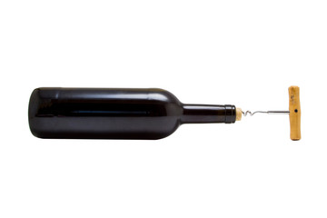 Corkscrew and wine bottle