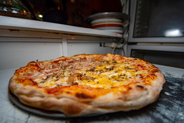 A delicious meat pizza ready to be served