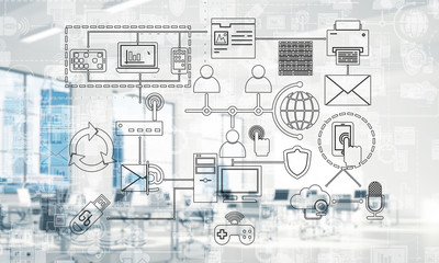 Technology background image with media interface as connection and networking idea. Mixed media