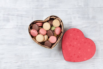 Colorful macaroons in gift box