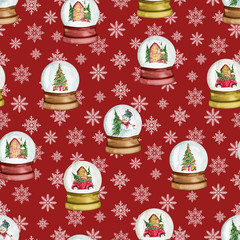 Seamless pattern with Christmas glass jars. Watercolor hand drawn