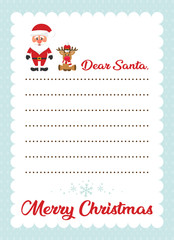 cartoon letter to santa with christmas santa claus and сhristmas deer