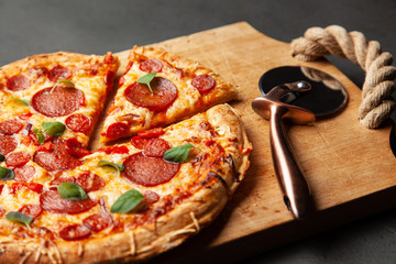 Pizza with salami and chorizo