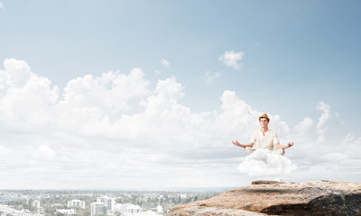 Young man keeping mind conscious.
