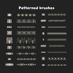 Collection of patterned brushes, decorated with scandinavian folk ornaments, seamless on both sides