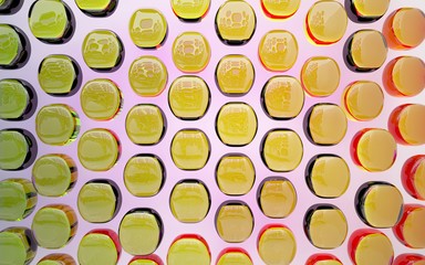 abstract architectural interior with colored smooth glass sculpture with black lines. 3D illustration and rendering