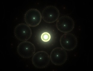 Lacy colorful clockwork pattern. Digital fractal art design. Abstract design of sacred symbols signs geometry. Designs of astrology alchemy magic. Geometric Spiral. Abstract Colorful Fractal Texture.