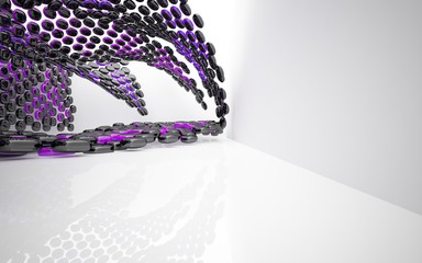 Abstract dynamic interior with black and violet smooth objects . 3D illustration and rendering