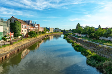 Zrenjanin, Serbia - May 17, 2018: The Begej River passes through the town of Zrenjanin.