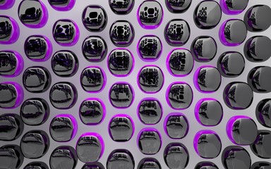 Abstract dynamic interior with black and violet smooth objects . 3D illustration and rendering