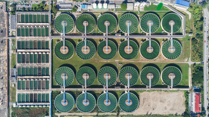 Aerial top view water treatment plant for environment or healthy concept.