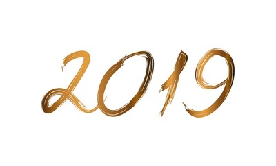 2019 Happy New Year. Golden Text. Vector illustration