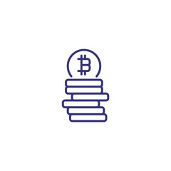 Bitcoins line icon. Coins with bitcoin on top on white background. Cryptocurrency concept. Vector illustration can be used for topics like money, finance, economy, investment