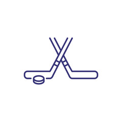Ice hockey line icon. Hockey bandy and puck on white background. Sport concept. Vector illustration can be used for topics like sport, hockey, activity
