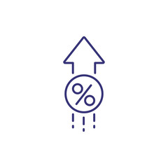 Interest growth line icon. Arrow with round percent mark on white background. Economy concept. Vector illustration can be used for topics like banking, investment, marketing, finance
