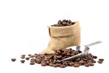 Coffee beans in sack bag